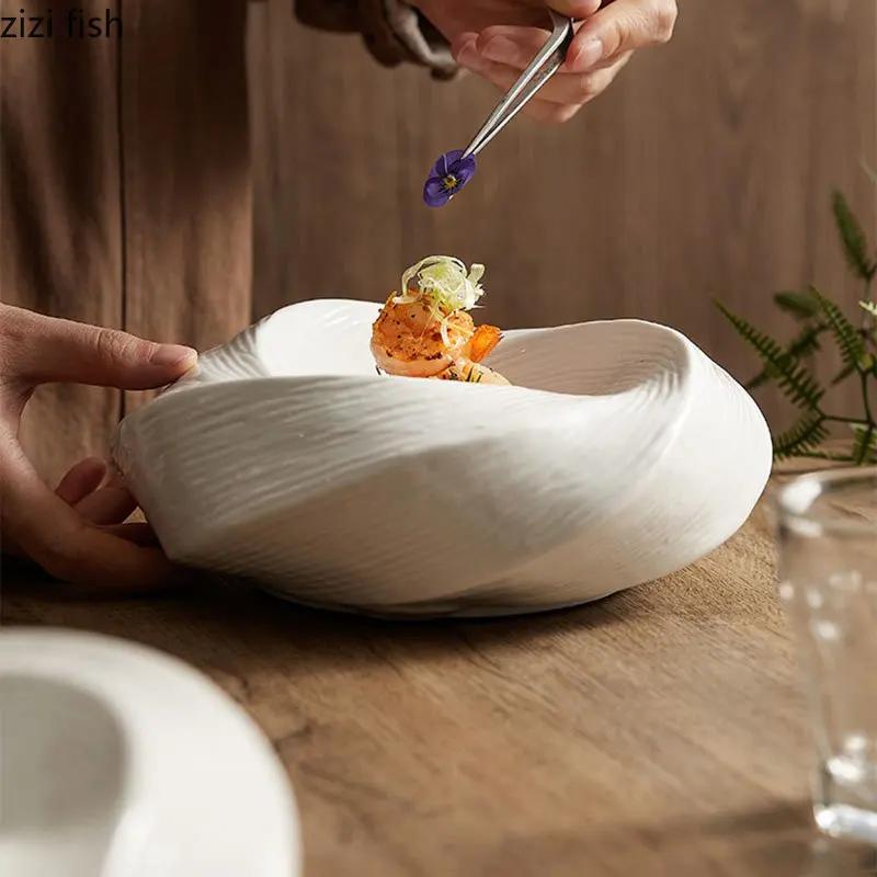 Irregular Ceramic Dinner Plate Restaurant Dessert Plate Snack Plate Thick Soup Plates Cooking Plates Hotel Solid Color Tableware