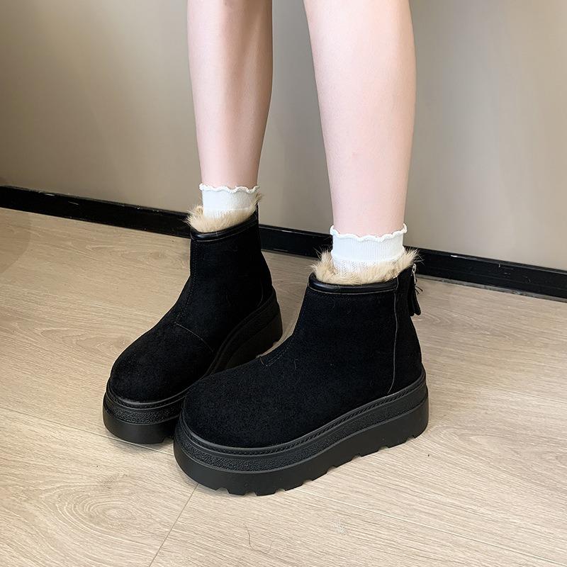 Design Sense Fleece Snow Boots Women's Winter New Fleece Thick-soled Warm Zipper Cotton Shoes