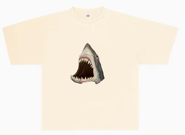 Shark Newmodel Personality Clothes Oversized Unisex Tshirt Fashion Hip Hop Street Trendy Cotton Comfortable High Quality Soft