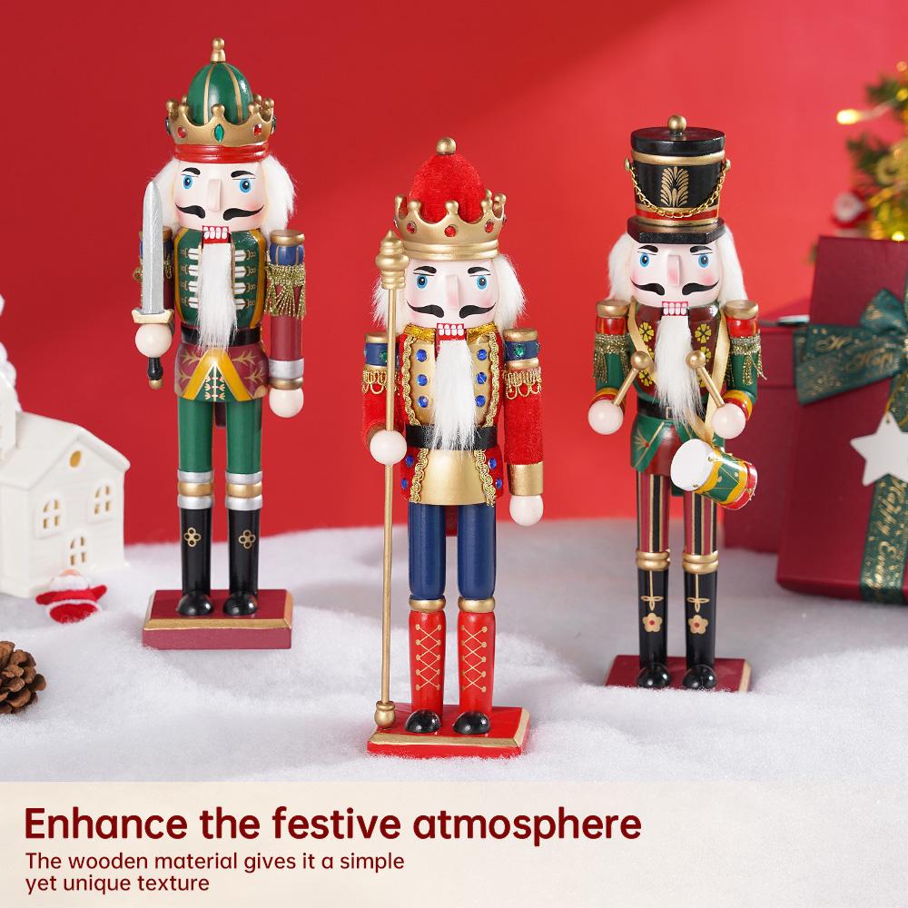 3Pcs 30CM Wooden Nutcracker Puppet Figurine Hand Painted Nutcracker Soldier Model Doll Christmas Ornaments Home Decoration