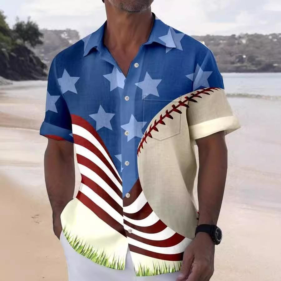 New Fashion Spring and Summer Leisure Gradual Change Color Printed Hawaiian Shirt Men's Vacation Seaside Trade Manufacturers