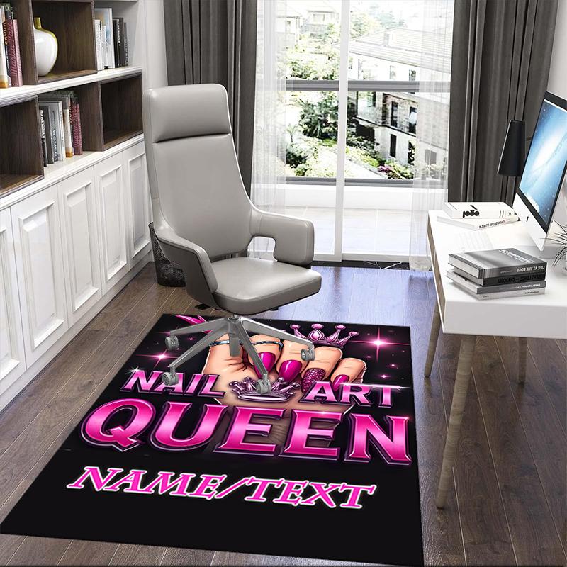 1PC Custom Name Nail Art Queen Shine Theme Floor Mat Ideal for Living Room, Game Rooms, Office, Bedroom,Floor Mat Playful Design