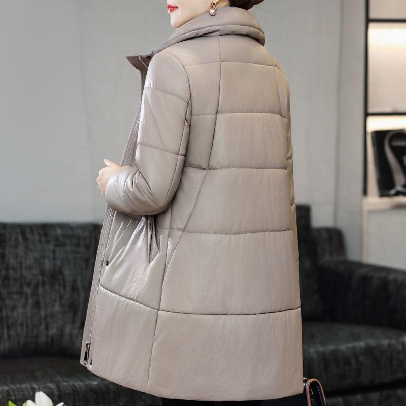 Middle Age Woman Winter Long Faux Sheepskin Coats Elegant Thick Warm Winter Parkas Female Leather Jacket