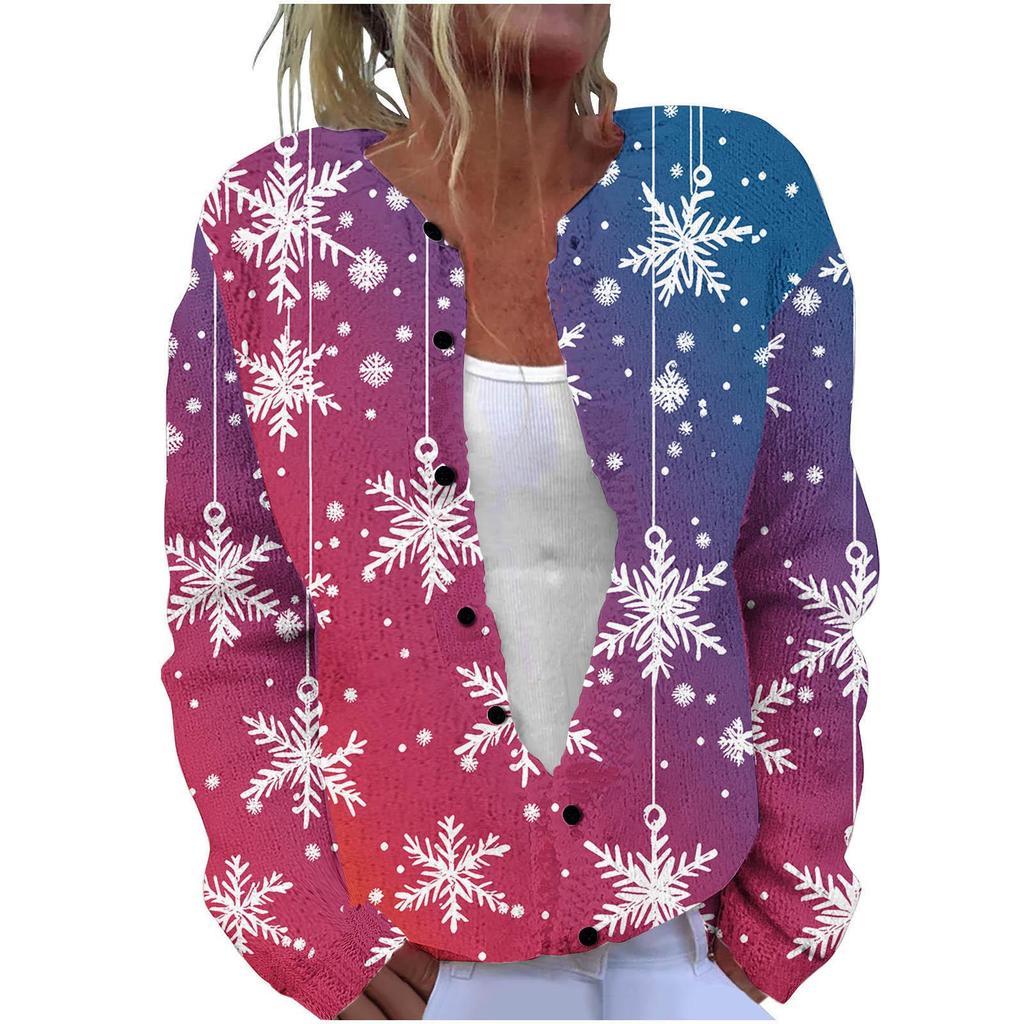 New Christmas 3D Print Faux Fur Knit Cardigan Coat