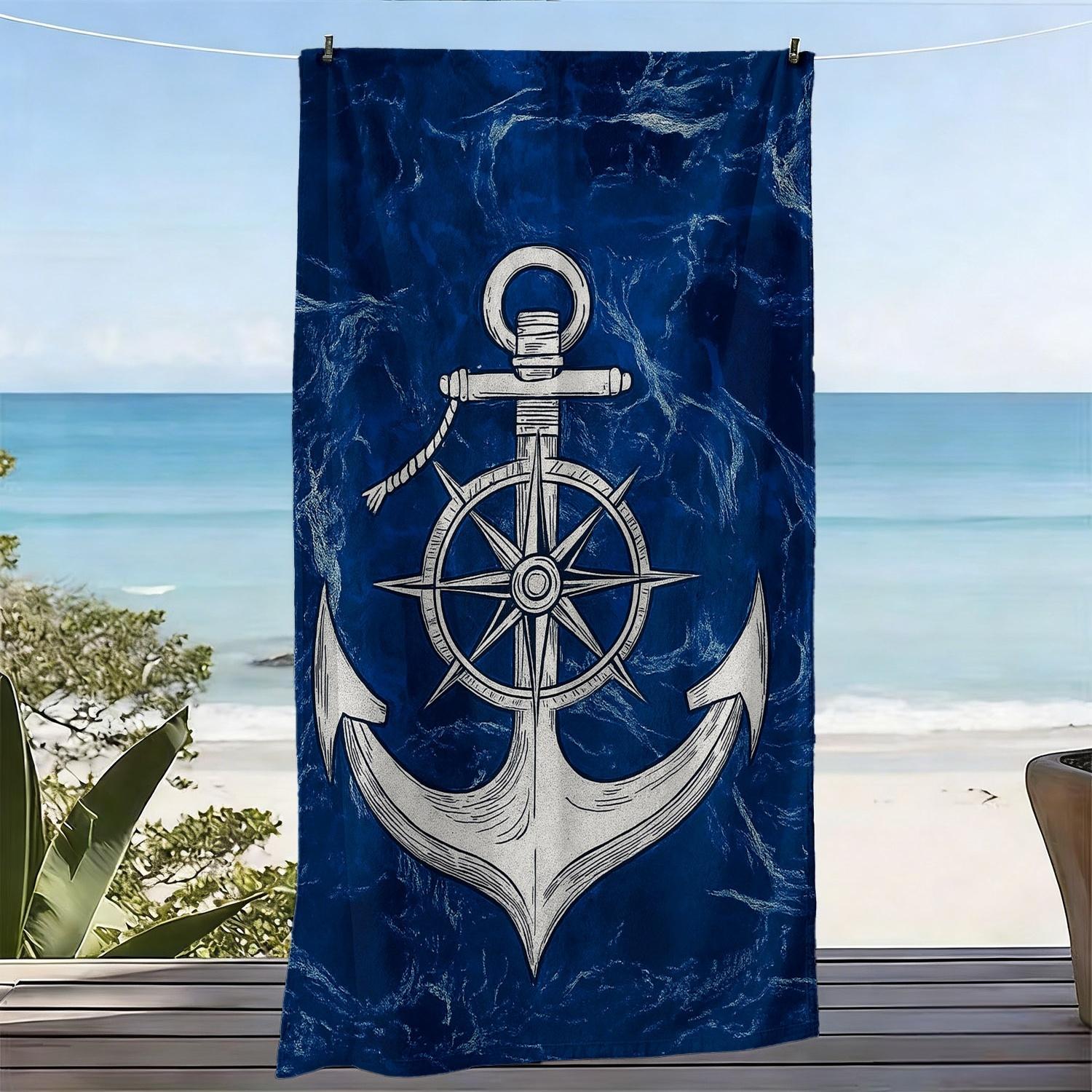 Anchor Compass Nautical Print Beach Towel Polyester Soft Quick Dry Large Bath Towel Summer Swimming Pool Surfing Blanket W30*H60(CM)