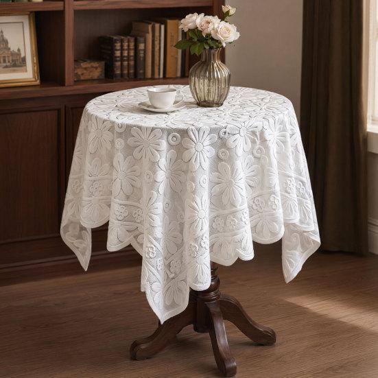 Jacquard Round Tablecloth, Sunflower Pattern Decorative Table Cloth, Lace Fabric Dinner Table Cover for Wedding Party Restaurant Banquet Decor