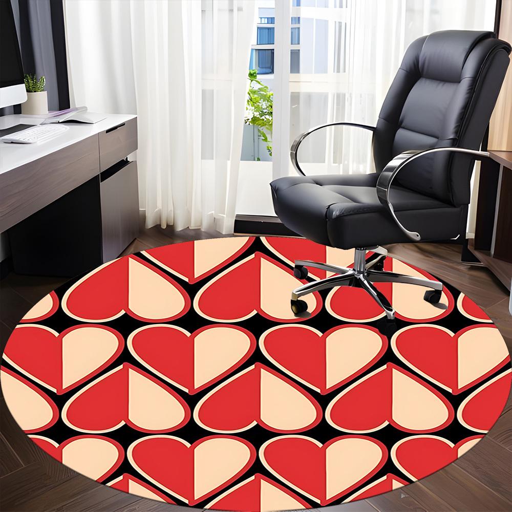 1pc Heart Print Office Round Rug, Carpet for Office, Gaming, Lightweight Round Floor Mat yy260208016