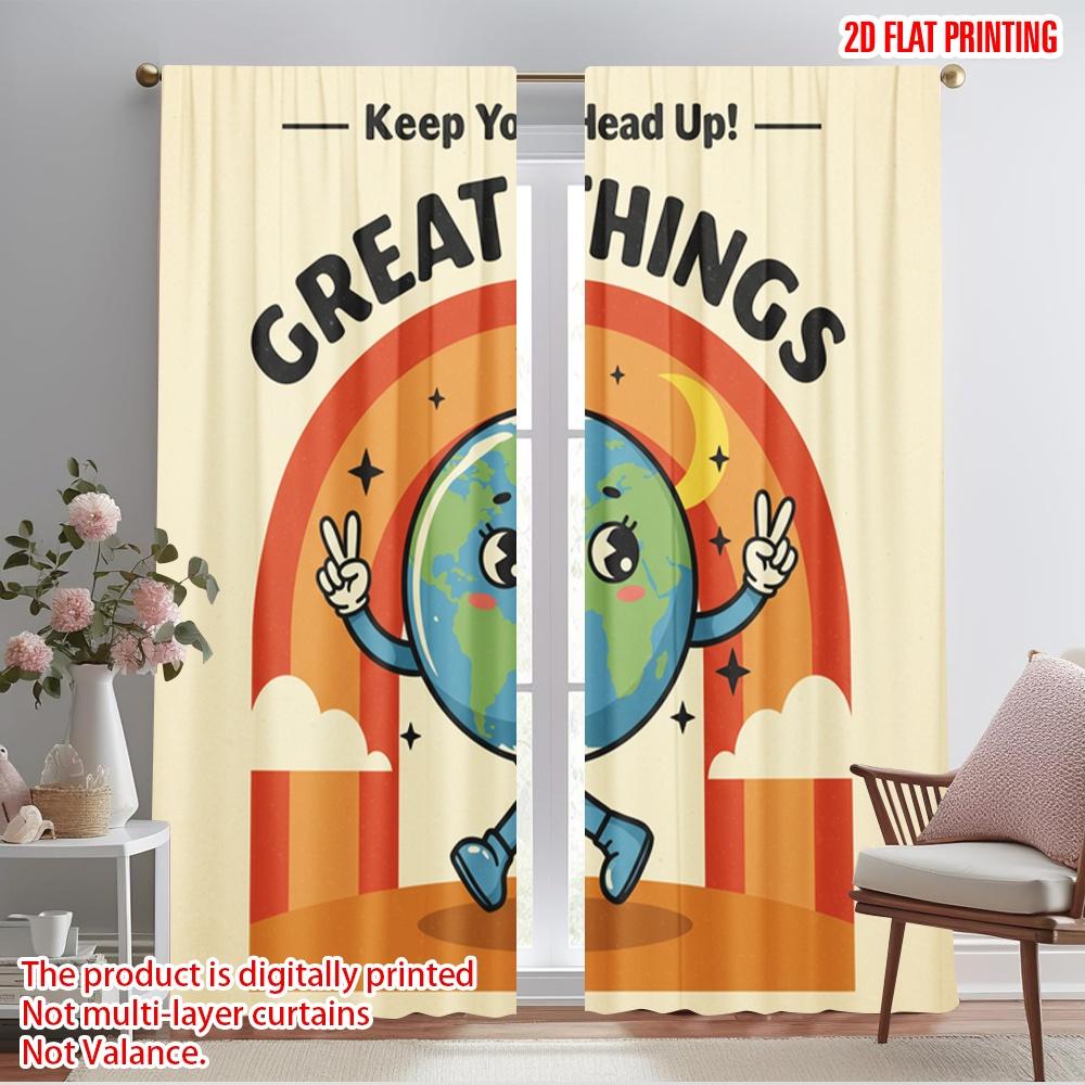 

2pcs 2D flat printing Window Curtains Great Things Are Coming Polyester Without Electricity Party Decorations Perfect for Wall 52.50×116.00 CM 2pcs