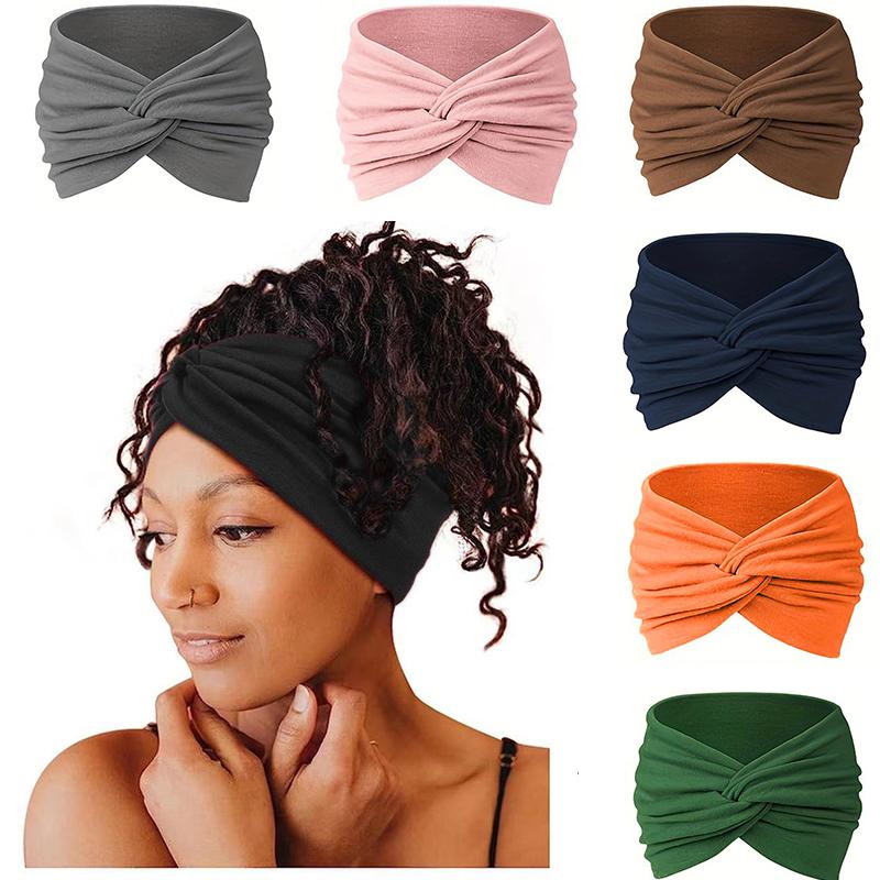 1Pc Women Headwear Cloth Stretch Headwrap Wide Turban Elastic Headpiece Hair Bands