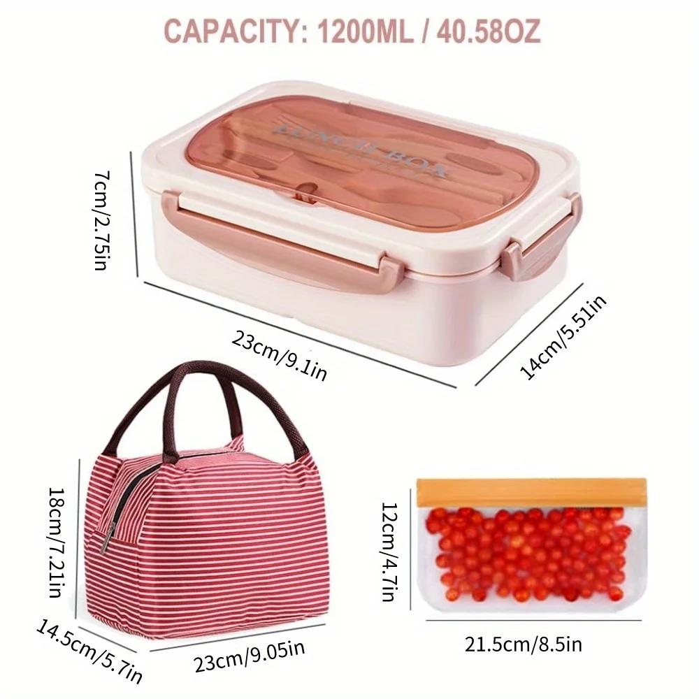 Bento Lunch Box Set with Carry Bag: Microwave-Safe Compartments, Rectangular Design for Adults, School & Office Essentials.