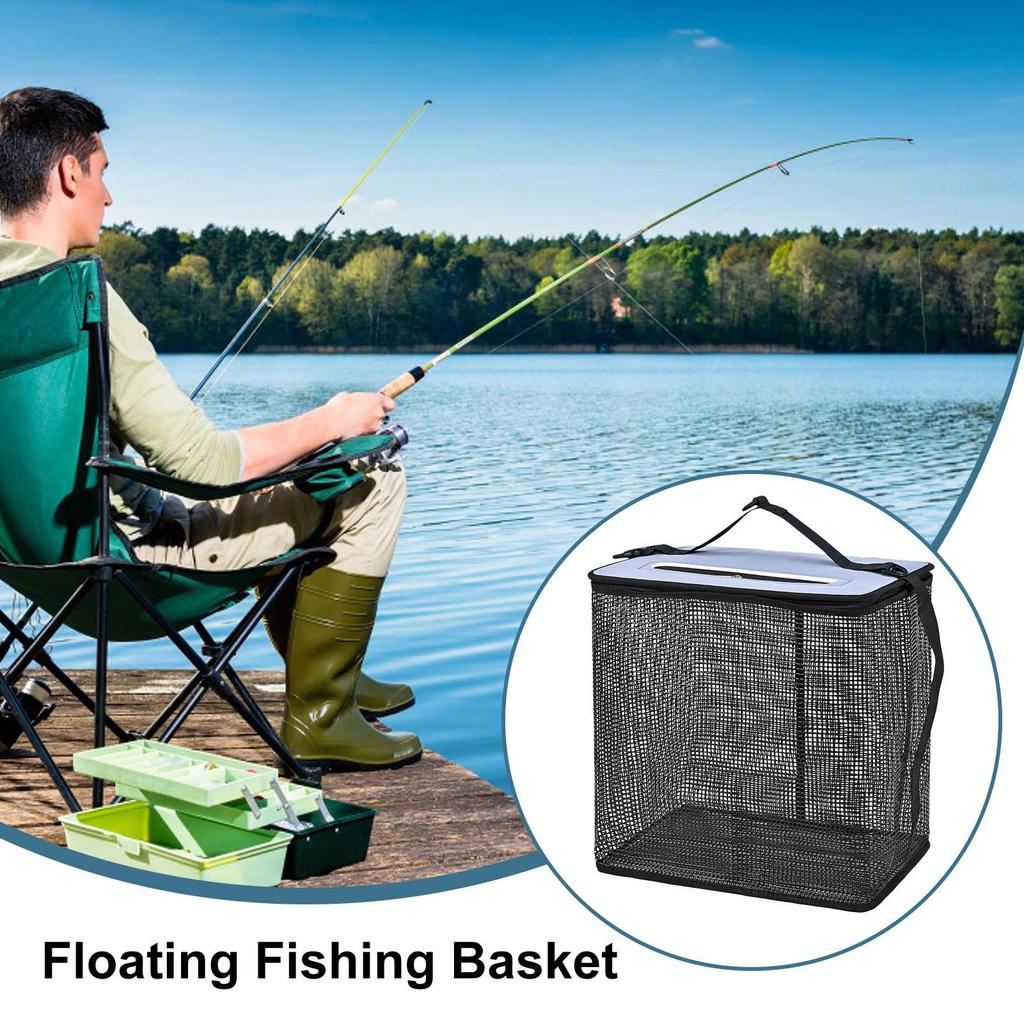Fish Basket Foldable Floating Fish Basket Compact Holder Mesh Net Quick-Drying Portable Design For Boat Crabbing Outdoor