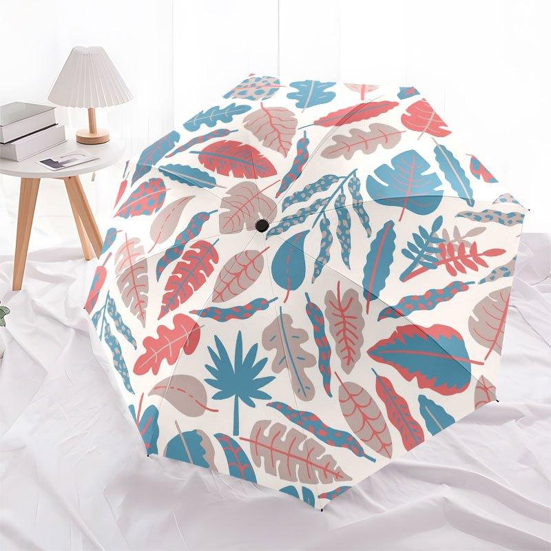Exotic Leaf Patterned Fabric-Perfect for Home Decor&Crafting!Umbrella with Cute Design,Portable 3-Fold Compact Umbrella for Men&Women,Valent