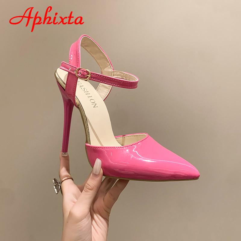 

Aphixta Летние 7см 12см Супер Высокие Каблуки Стилет Сандалии с Ремешком на Щиколотке Женские Полые Остроносые Вечерние Туфли на Каблуке Большой Размер 48 35 (22.5cm)