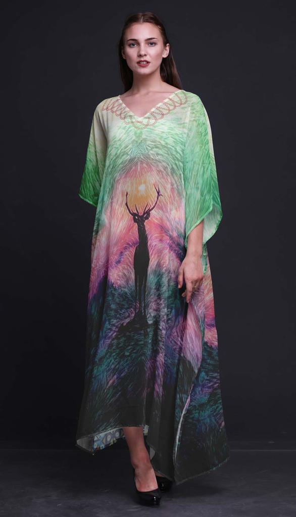 Phagun Deer Animal Womens Long Beach Kaftan Beachwear Bikini Coverup Maxi
