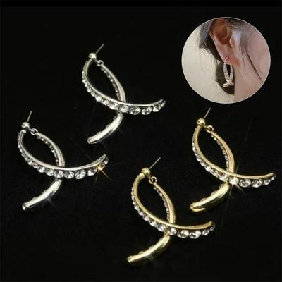 Moda Kore Çapraz Kavisli Küpeler 18k Altın Alaşım Kaplama Kavisli Damla Küpeler Zirkon Takı Kadın Hediyeleri