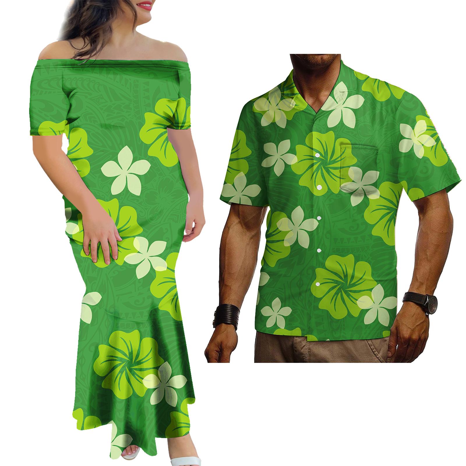 Custom Polynesian Tribal Off Shoulder Bodycon Dress Casual Couple Set Hawaiian Clothes Puletasi Couple Matching Outfits Men-S