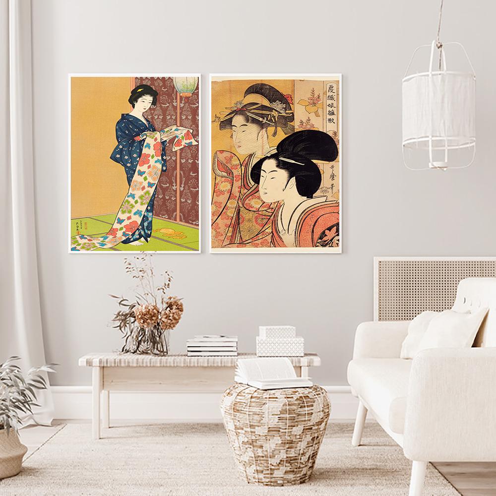 Japan Ukiyo Geisha Wall Art Canvas Painting Vintage Abstract Women Posters And Prints Wall Pictures For Kitchen Room Home Decor