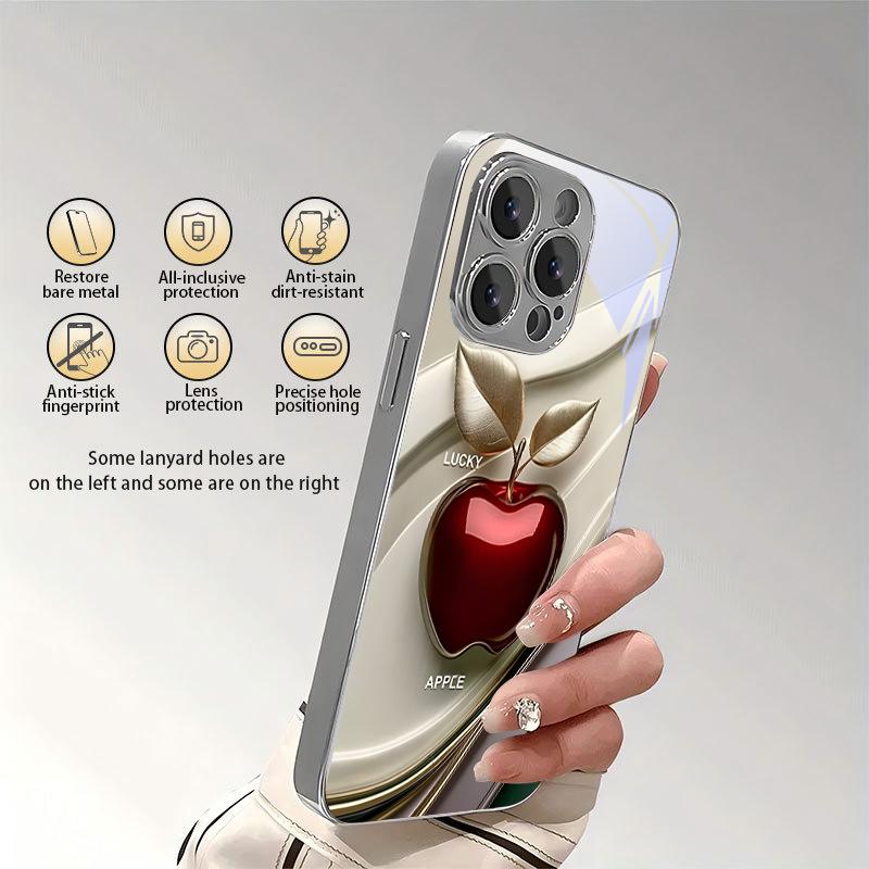 Gem Lucky Red Fruit Electroplated Silver Phone Case For iPhone 18 17Air 17 16 15 14 13 12 11 Pro Max Plus 16E XR 7 8 Glass Cover