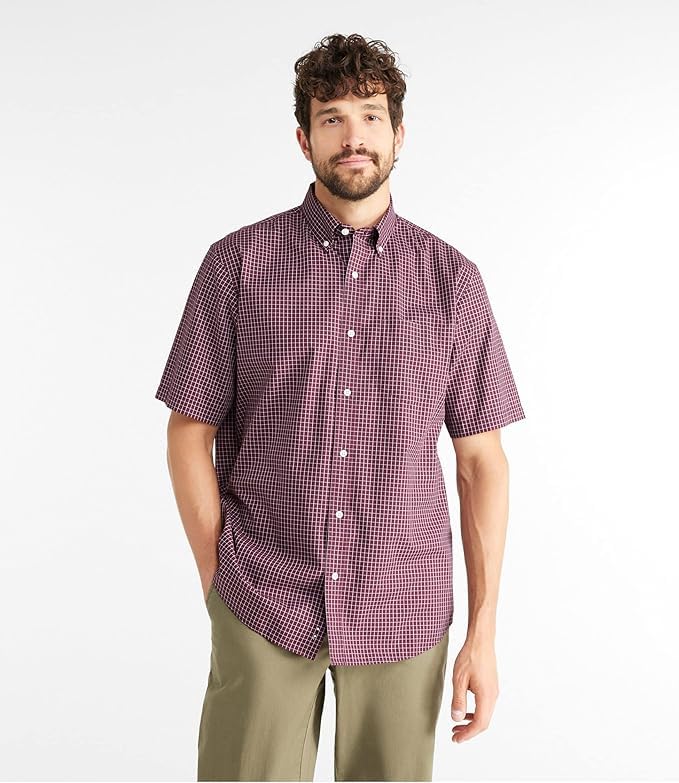 LL Bean Kennebunk Sport Traditional Short US Size Light 1000223091 Men's Wrinkle-Free Shirt, Fit, Sleeve, Check, Fit, Regular, L, Gold, Yellow,