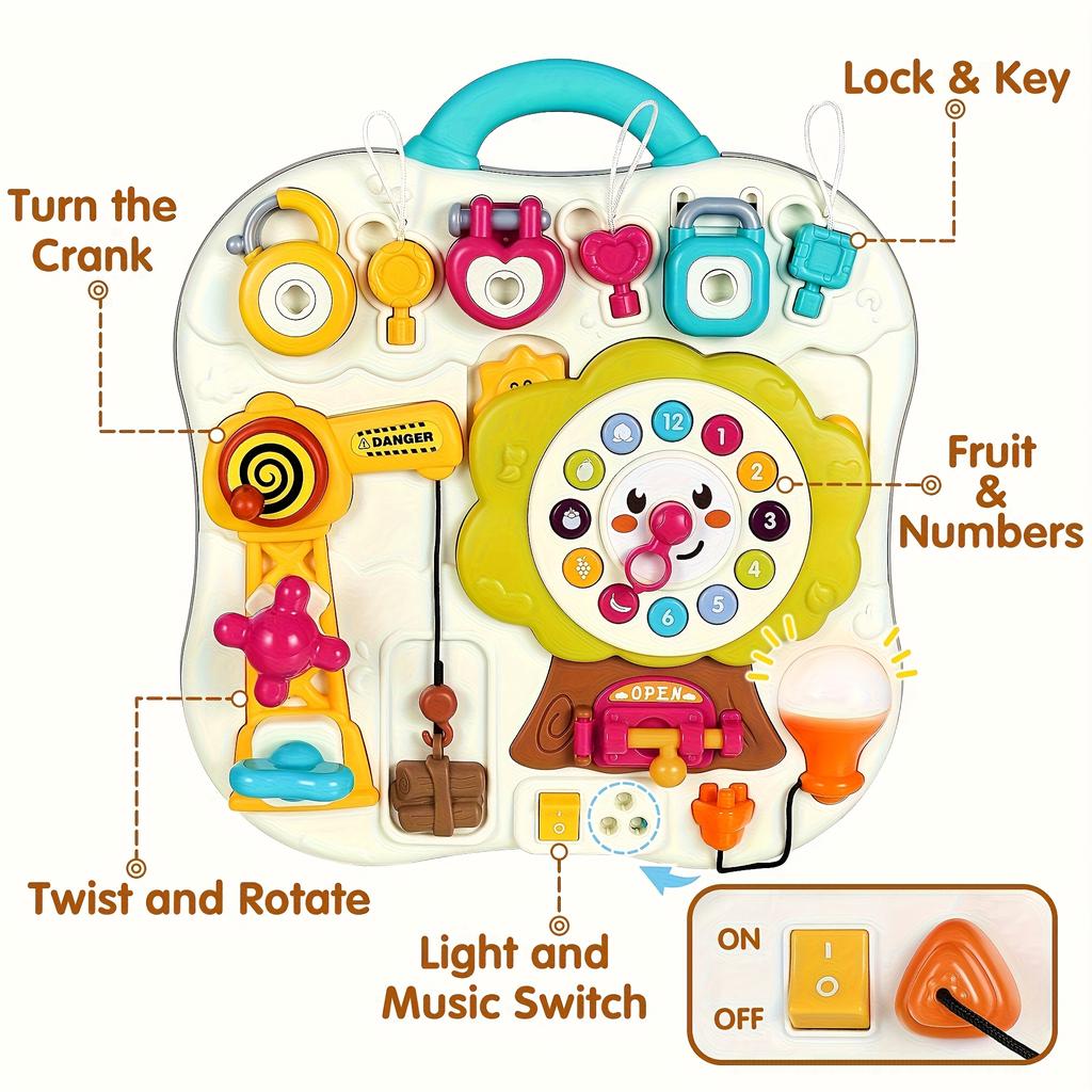Busy Board Toy for Toddlers, Featuring 13 Activities with Music And Lights, Perfect As a Birthday Gift for Young Children Or for Travel.