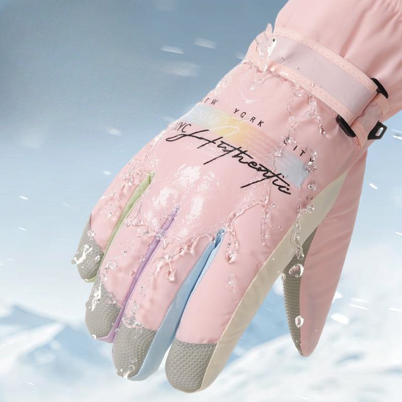 Ski Gloves Women's Winter Fleece Thickened Warm Touch Screen Windproof Water-proof Outdoor Sports Cycling Gloves