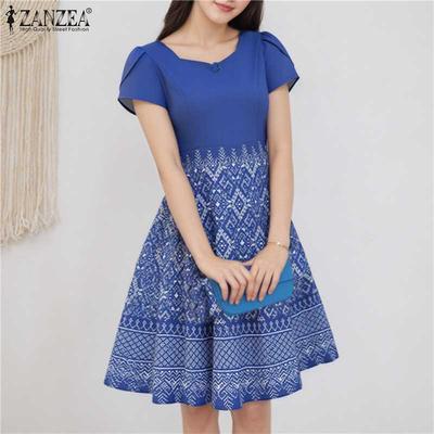 Rochie Casual de Vară cu Mânecă Scurtă și Imprimeu cu Decolteu Pătrat pentru Femei