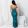 Summer Women Casual Sleeveless Strapless Print Camisole Pencil Dress Slim High Waist Ankle Length Backless Slit Spring Dresses
