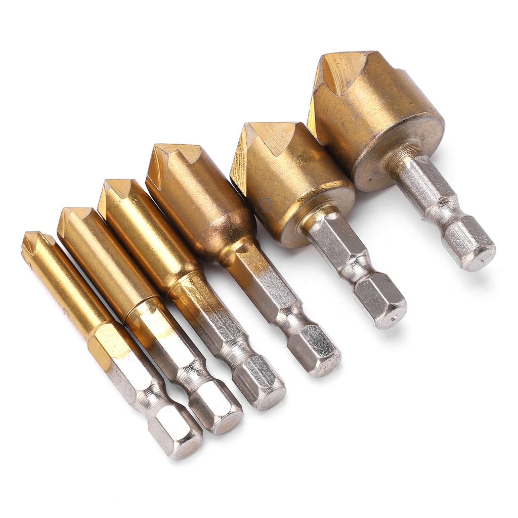 6Pcs Countersink Drill Bit Hex Shank Set Metal 90 Degree 6mm?19mm Chamfer Tool Accessory