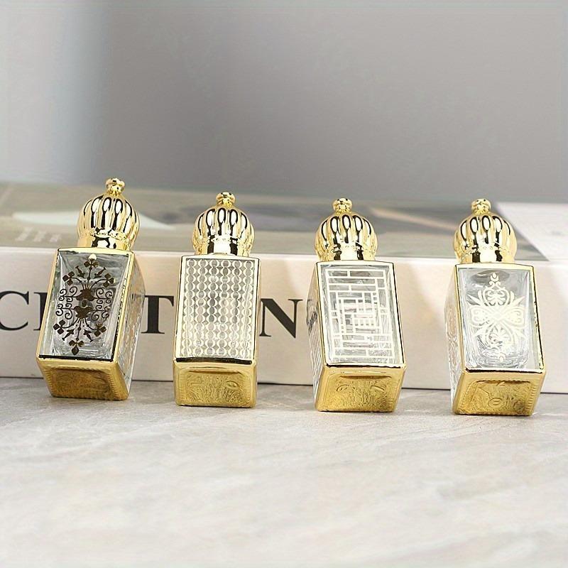 2 Pcs/set Random Pattern Luxury Golden Essential Oil Roller Bottle Refillable Perfume Bottle Glass Roll-On Essential Oil Bottle Cosmetics Container