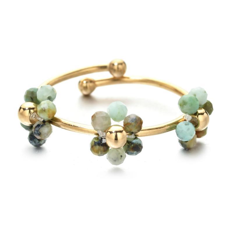 Natural Stone Beads Flower Rings For Women Stainless Steel Jewelry Female Summer Accessories Open Adjustable Couple Rings Gift