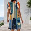 Women Plus Size Round Neck Short Sleeve Geometric Printed A Line Midi Dress