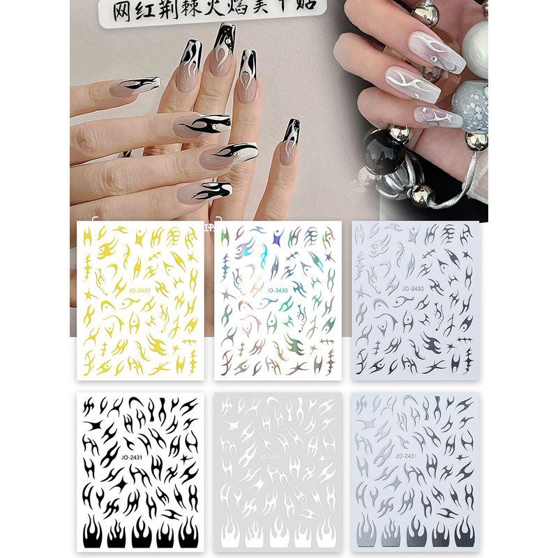 

2024 Best Selling Internet Celebrity Thorns Flame Nail Sticker Sexy Style Hot Silver Laser Nail Decals Decorations JO-Flame Stickers 6