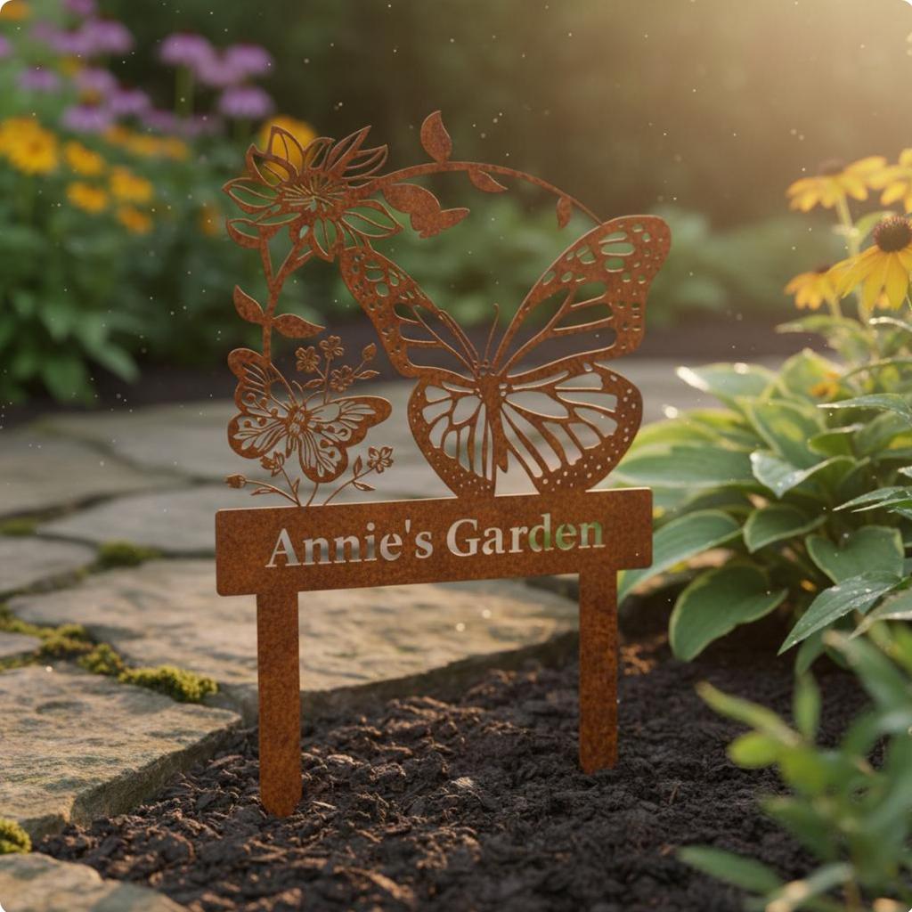 Butterfly Flower Stake Antique Design Flower Butterfly Garden Stake Metal Garden Ornament Sturdy Ornamental Yard Sign Waterproof