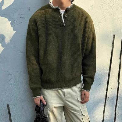 Unisex American Retro Henley Neck Knitted Sweater - Loose Fit, Casual Autumn Pullover