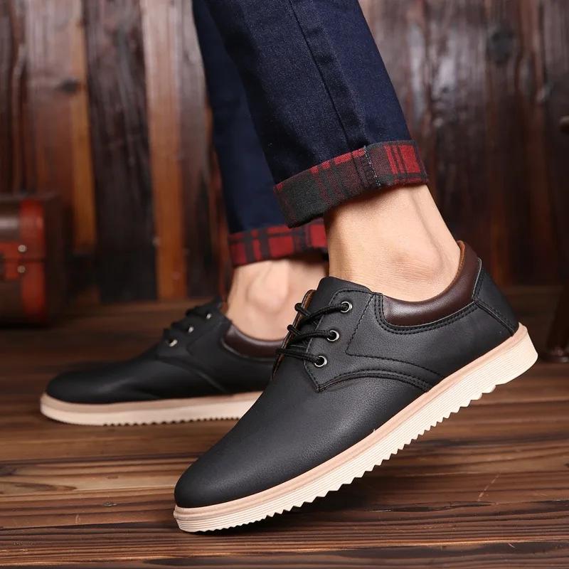 Fashion Men's Loafers Fashion PU Leather Casual Shoe Light Comfort Flats Lace Up Oxfords Driving Shoes for Men Sneaker Zapatillas Hombre