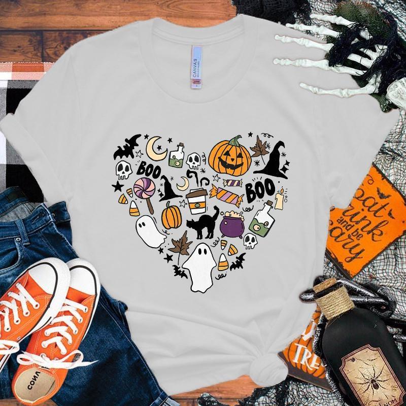 Women's Halloween Costumes Boo Pumpkin Love T-Shirt Men Women T Shirt Cosplay Clothes Streetwear Tee Shirt Plus Size Tops