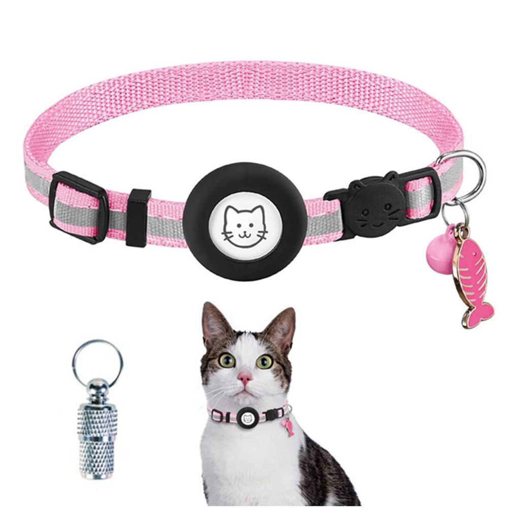 For AirTag Tracker Reflective Pet Collar Silicone Protective Case with Bell/ID Tag