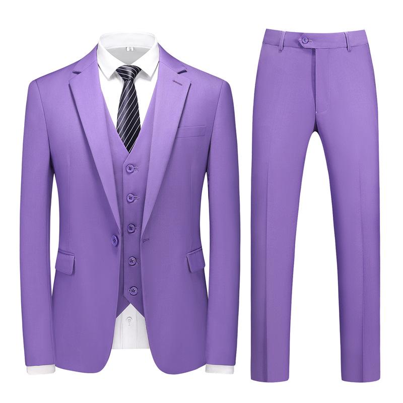 Men's Three-Piece Suit Set with One-Button, Double Vents, and Elastic Waist
