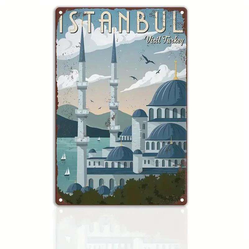 Vintage Travel Round The World Metal Sign MALAGA CROATIA FLORIDA Retro Poster Home Bar Room Pub Cafe Hotel Club Wall Decor Gi