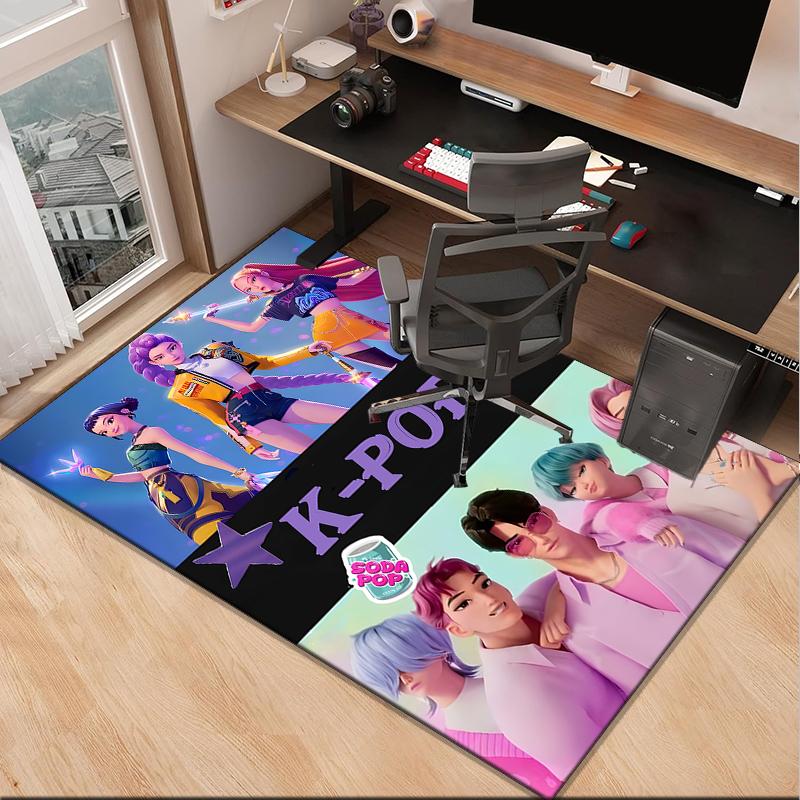 Colorful Kpop cartoon Office Rug Chair Mat, Game Carpet, Suitable for Front Door, Bedroom, Living Room, Desk, Holiday Gift