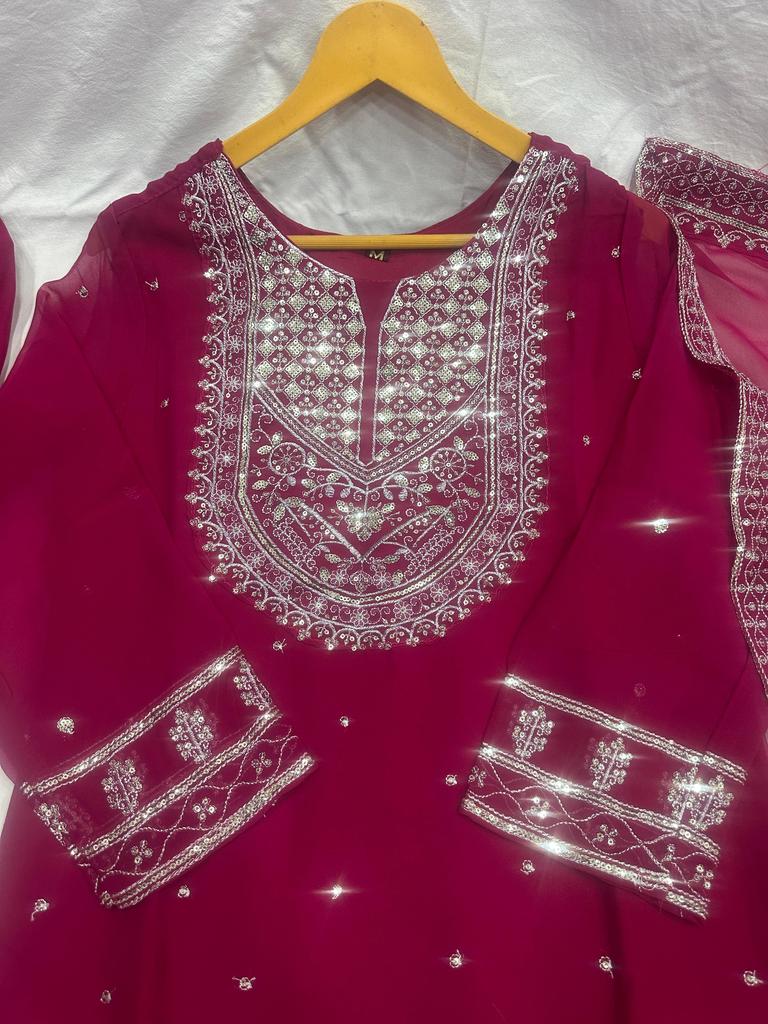 Women Designer Faux Georgette Sharara Salwar Suit Indian Bollywood Party Wear Salwar Kameez