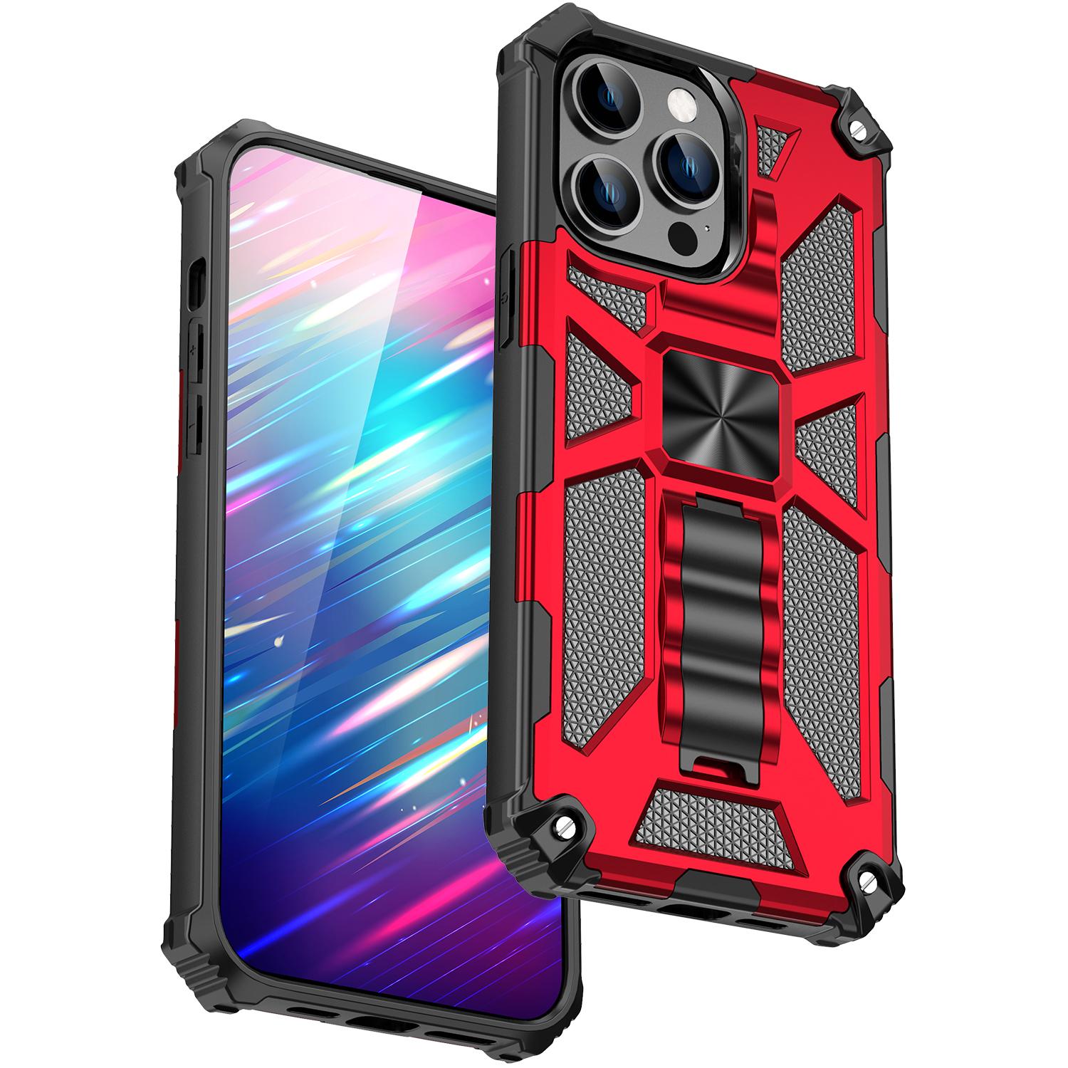 

Для iPhone 15 Pro Max Чохол для телефону Підставка М який TPU+Твердий PC Задня кришка Вбудований металевий лист Red