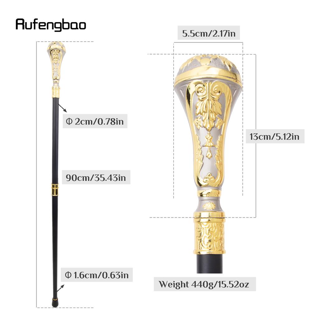 Goldener silberner Luxus-Gehstock mit rundem Griff, modischer Stock für Partys, dekorativer Gehstock, eleganter Gehstock mit Kreuzknauf, 90 cm