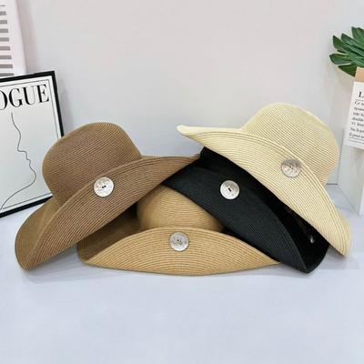 Hat Women's Spring and Summer New Black Straw Hat Front Long Back Short Face Small Sunscreen Sun Hat Sun Hat