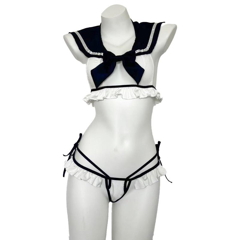 Sexy underwear women's pure desire student clothing sexy hollow bow backless temptation uniform free set