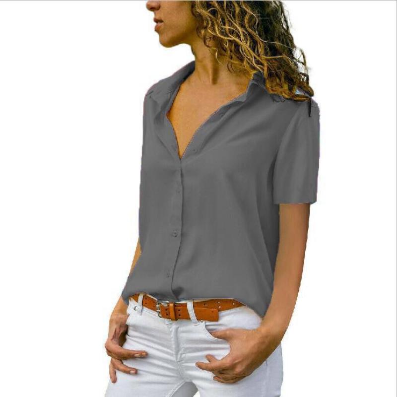 Solid Color Button Ups Cheap Summer Women Blouses Solid Color Button Up Lapel Plus Size Tops ...