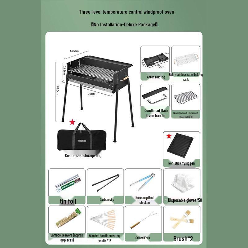 Stainless Steel Folding Portable Charcoal BBQ Grill and Utensils
