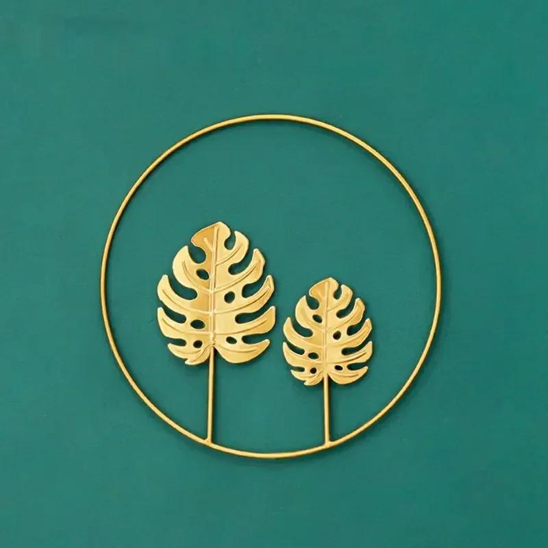 

Creative Fashion Nordic 24cm Iron Wall Hanging Ornament Gold Picture Frame Ginkgo Leaf Palm Tree Wall Background Decor Room Home