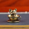 1 Pcs Vintage Brass Teacup Dog Figurine Set Handcrafted Cute Design Perfect For Home Office Desk Decor Gift For Pet Lovers