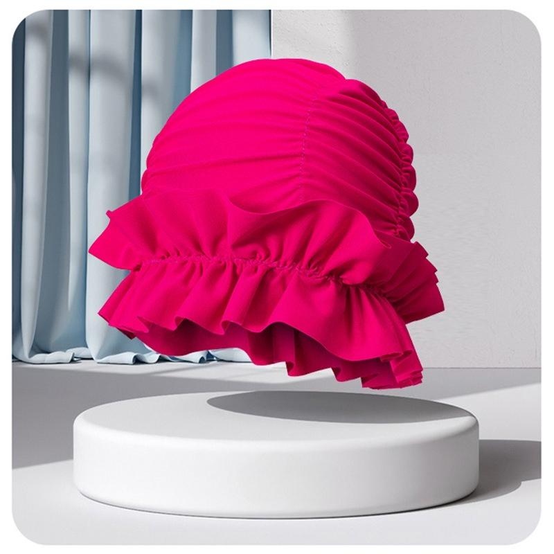Women Ruffle Swim Cap Stretchy Ear Cover Hat Long Hair Protection Cap